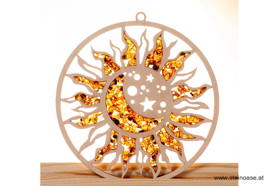 Fensterbild Suncatcher Bernstein - SONNE, MOND & STERNE Ø 11cm